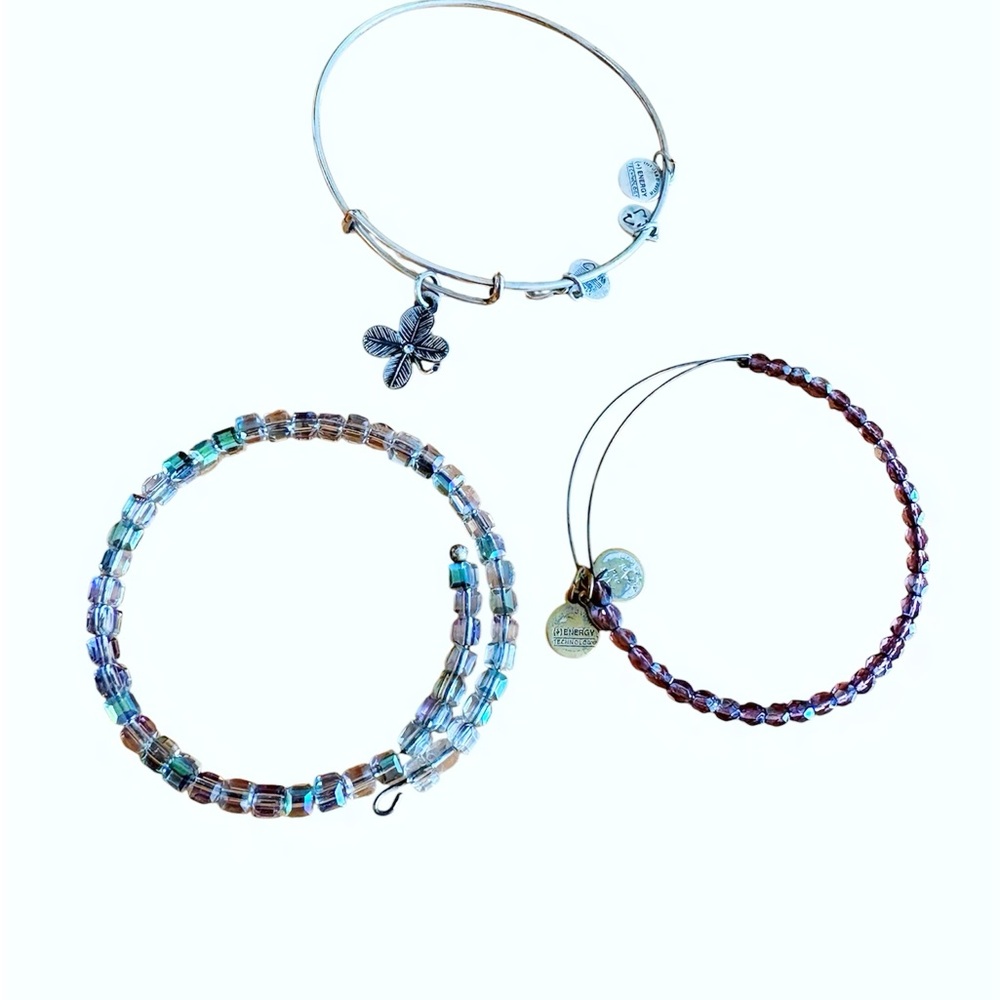 Alex and Ani Vintage Silver and Multicolor Beaded Bracelets & 4 leaf clover.